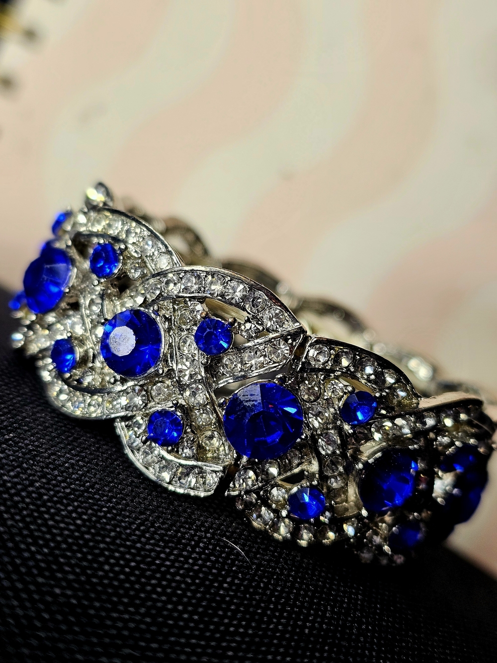 Blue Crystal Statement Bracelet Bridal, Prom, or Elegant Event Peice
